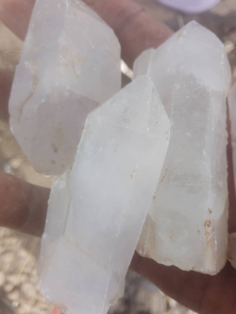 Faceted prismatic quartz crystal points